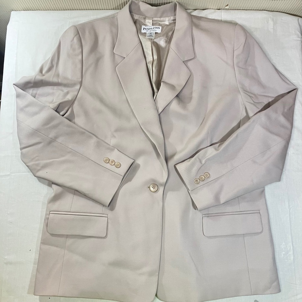 Pendleton Womens 18 Beige Virgin Wool Single Button Blazer Jacket Professional